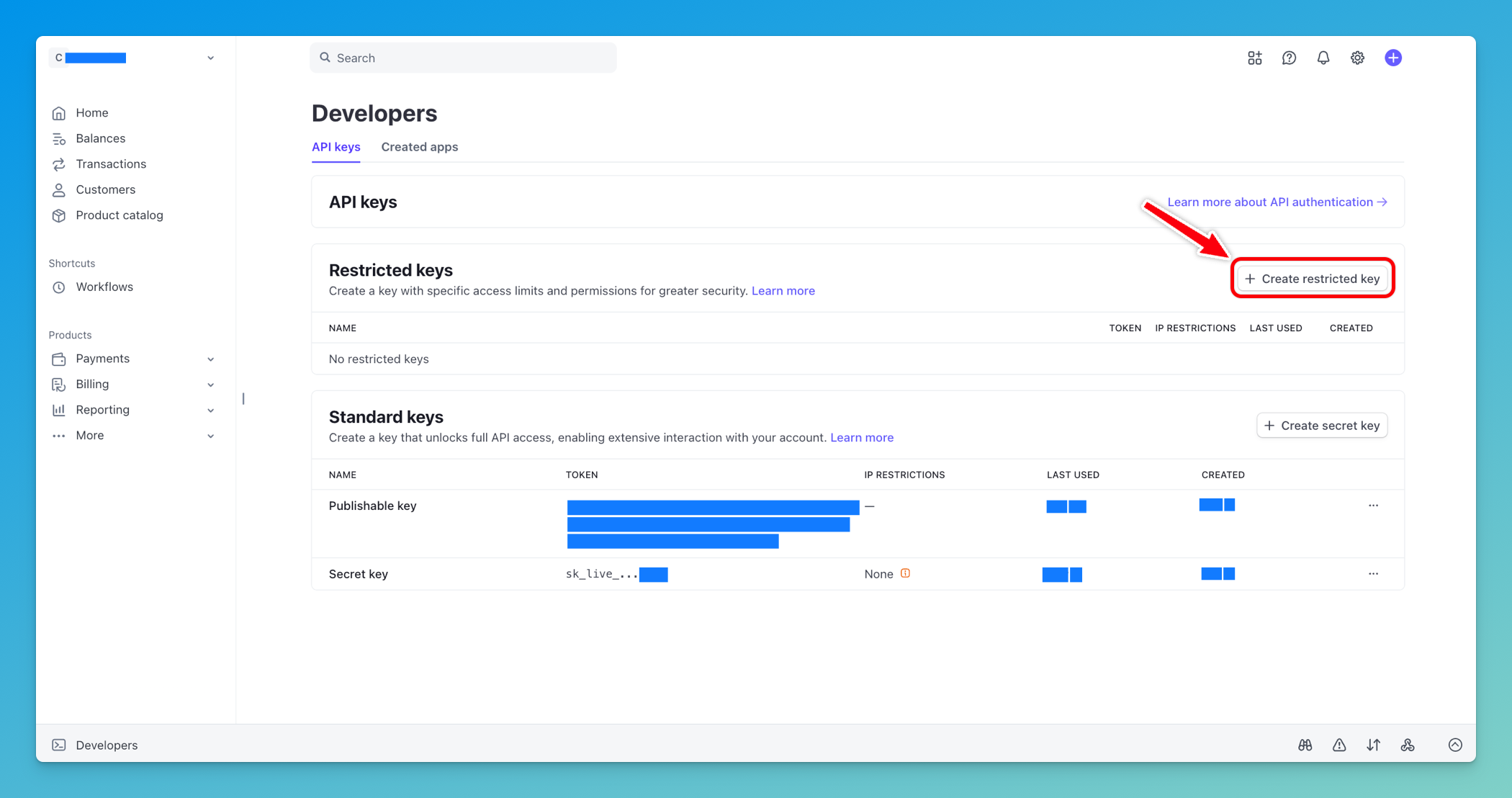 Create restricted key